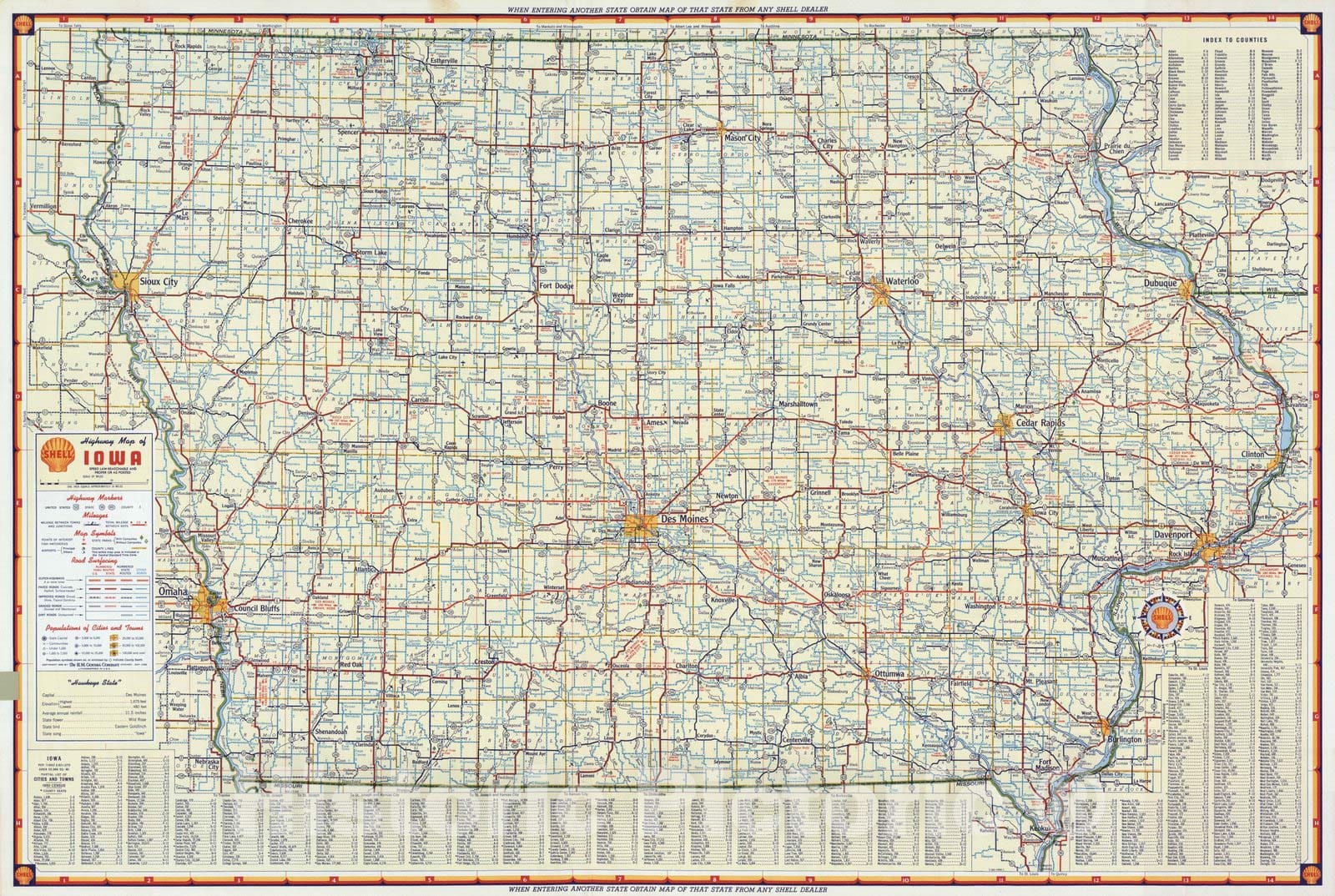 Historic Map : National Atlas - 1956 Shell Highway Map of Iowa. - Vintage Wall Art
