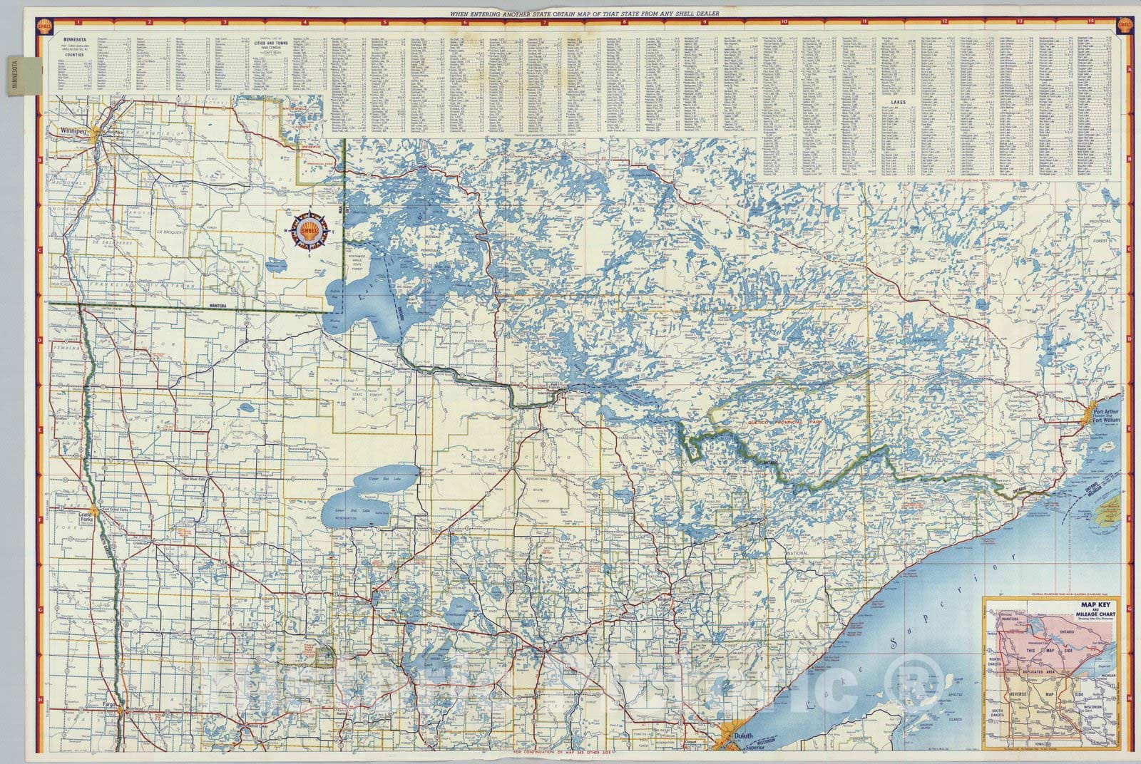 Historic Map : National Atlas - 1956 Shell Highway Map of Minnesota (southern portion). - Vintage Wall Art
