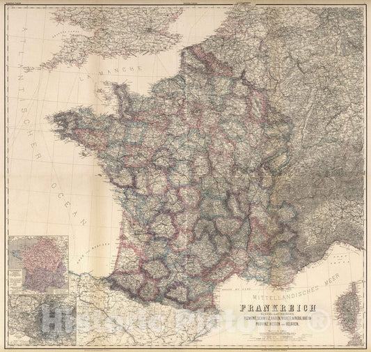 Historic Map : 1886 Composite Map: France and Belgium. - Vintage Wall Art