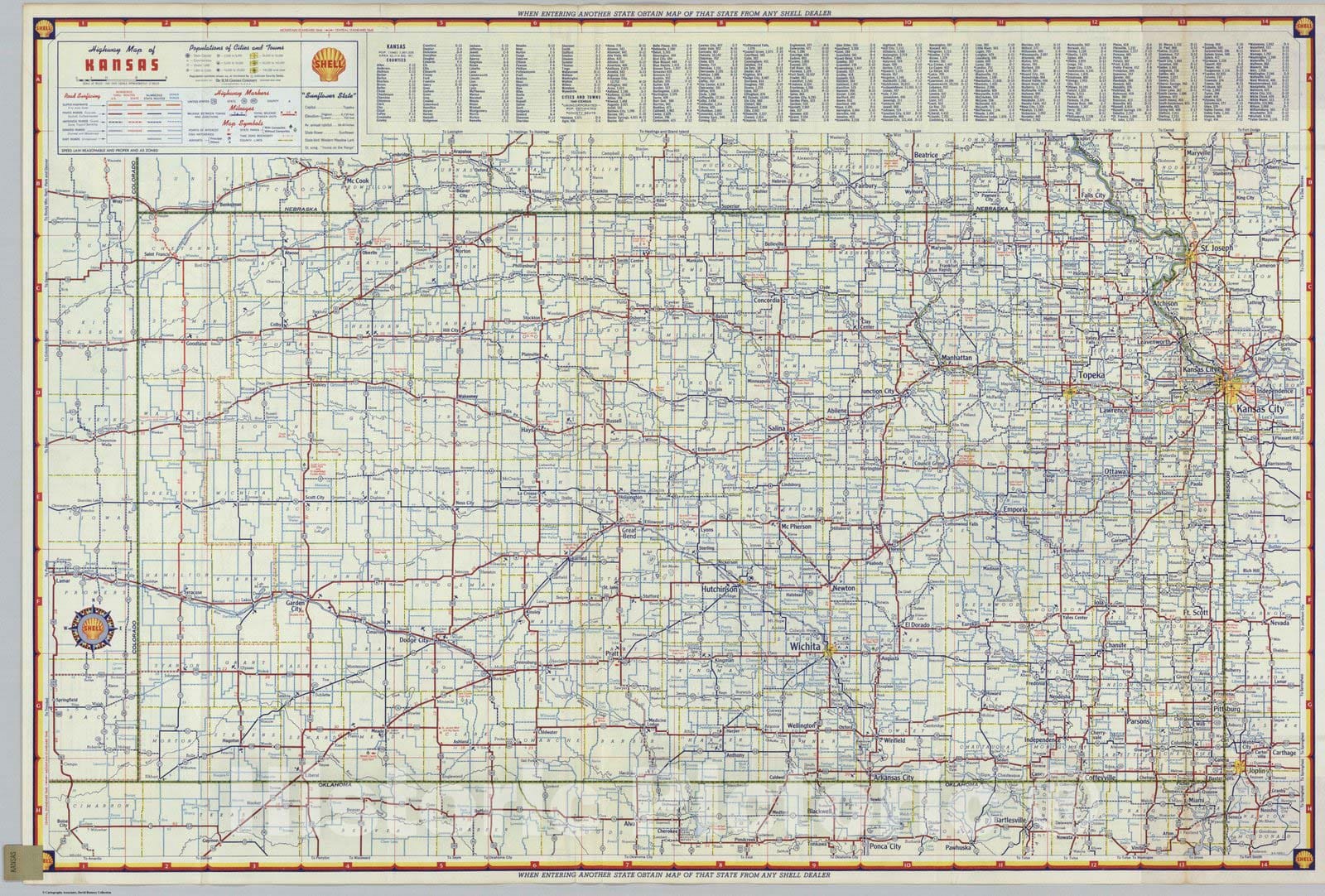 Historic Map : National Atlas - 1950 Shell Highway Map of Kansas. - Vintage Wall Art