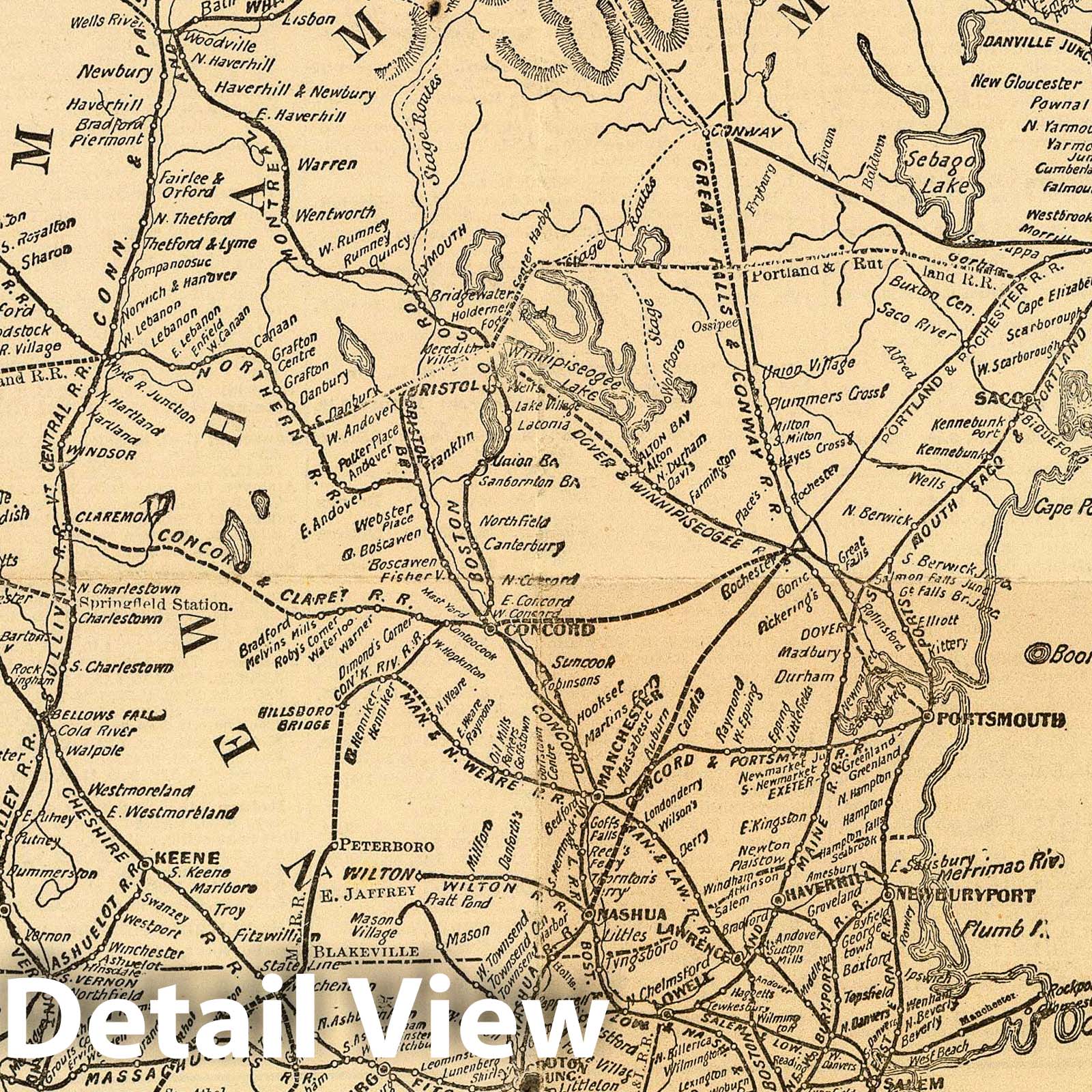 Railroad Map of New England States 1871 - Historical Map Print
