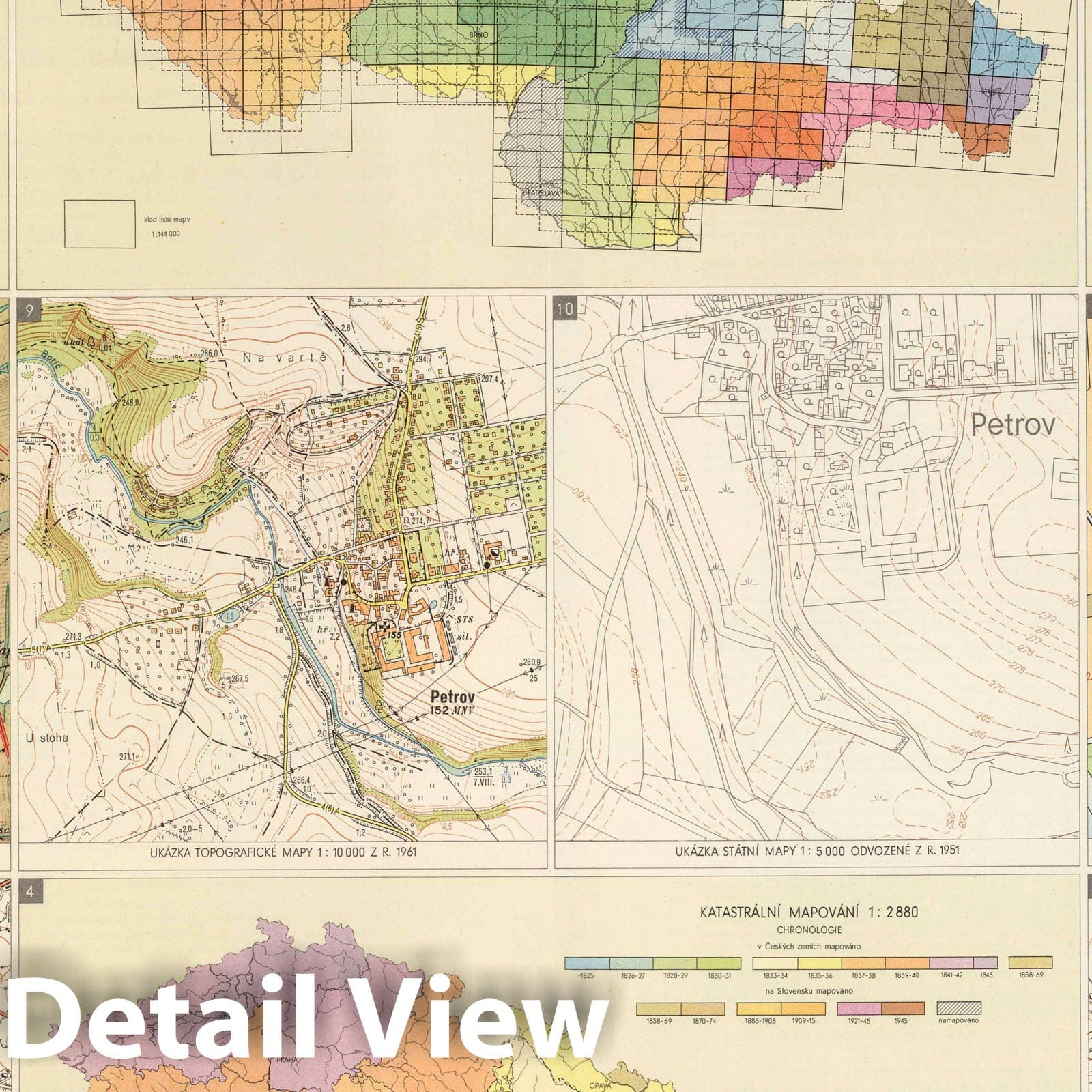 Czechoslovakia - Historical Development of Mapping, 1966 - Historical Map Print
