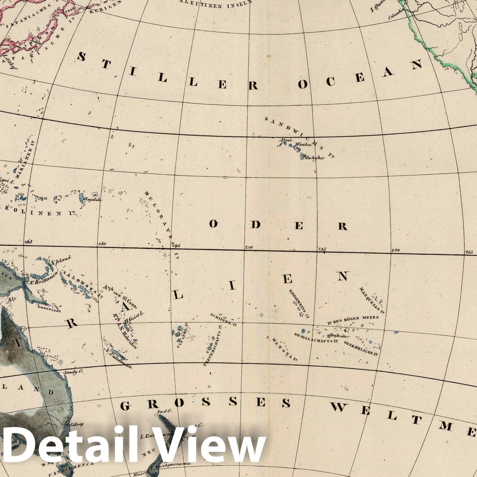 Pacific Ocean Hemisphere - Military Map, 1824 - Historical Map Print