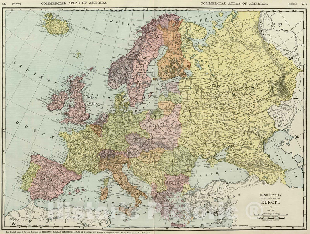 Historic Map : National Atlas - 1924 Europe. - Vintage Wall Art