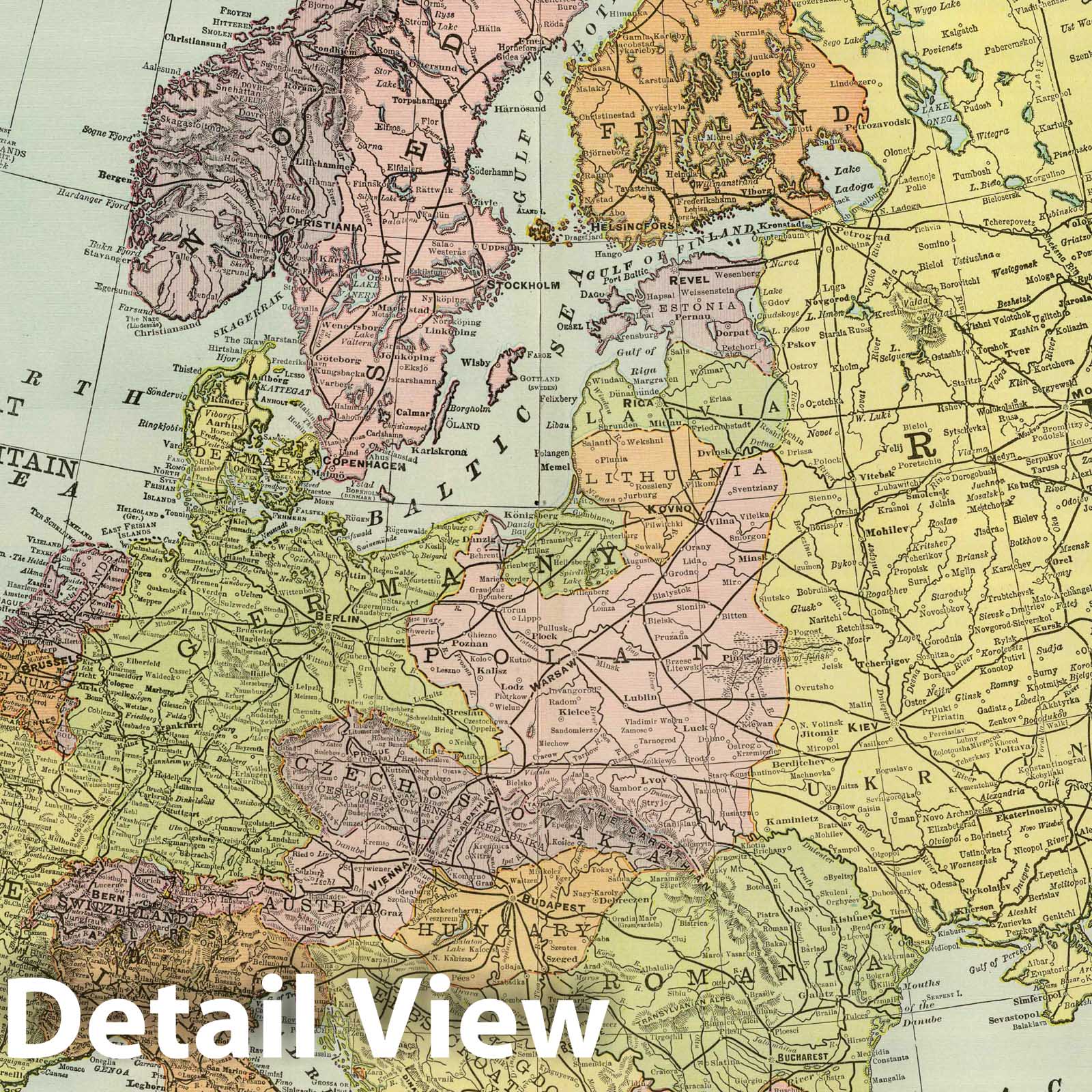 Europe - Railroad Map, 1924 - Rand McNally Historical Map Print