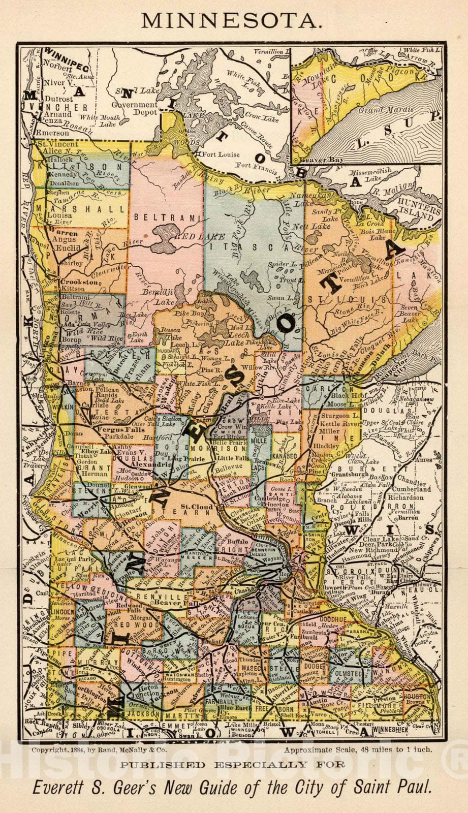 Historic Map : Guide Book - 1884 Minnesota - Vintage Wall Art