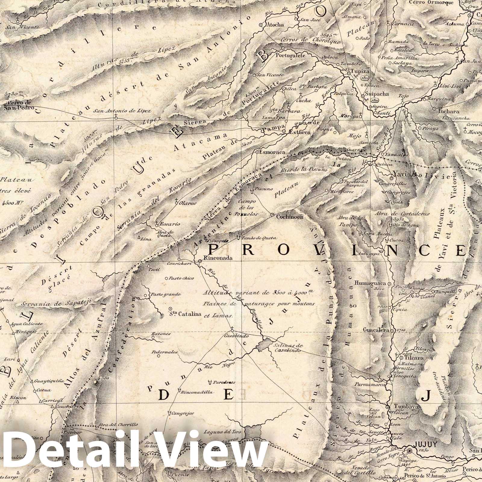 Salta and Jujuy Provinces, Argentina with Part of Bolivia, 1873 - Historical Map Print