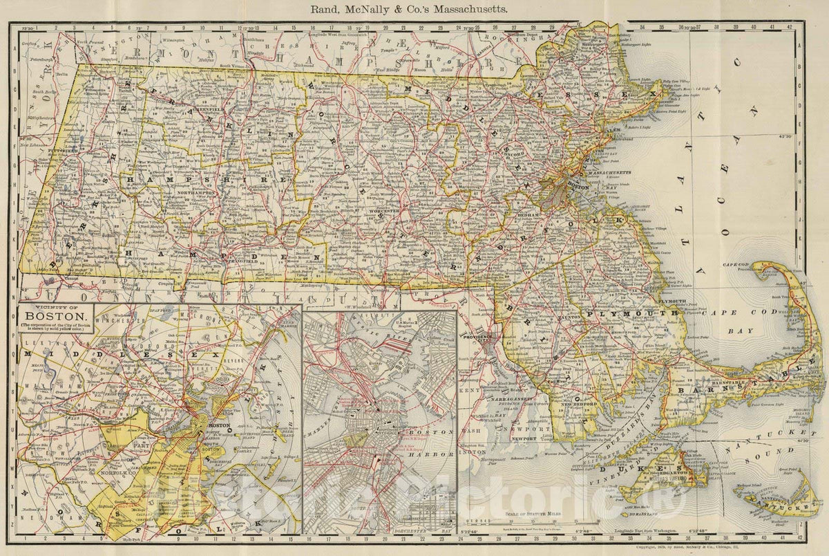 Historic Map : 1879 Indexed Map Of Massachusetts - Vintage Wall Art