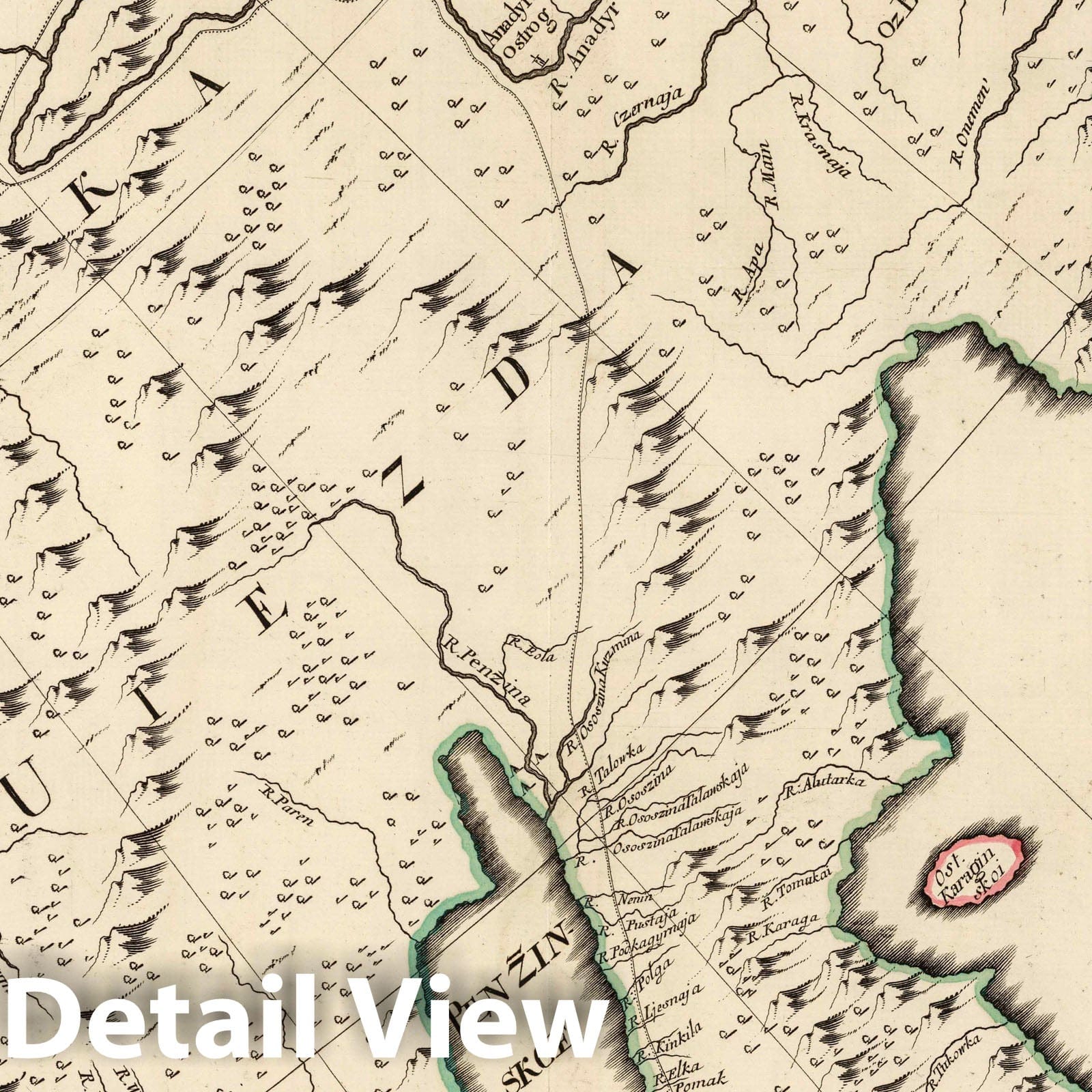 Yakutia and Kamchatka Peninsula, Siberia - 1745 Historical Map Print