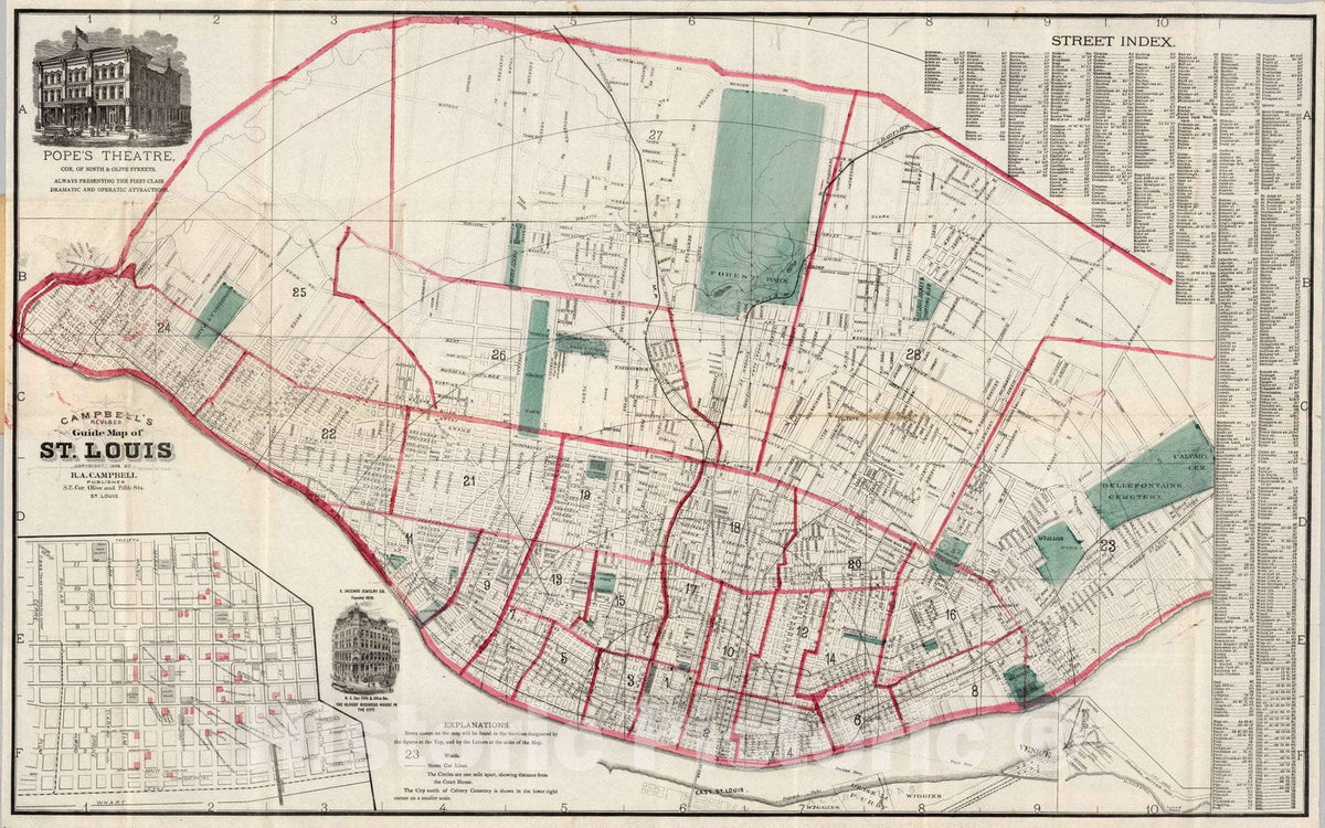Historic Map : Guide Book - 1882 St. Louis - Vintage Wall Art