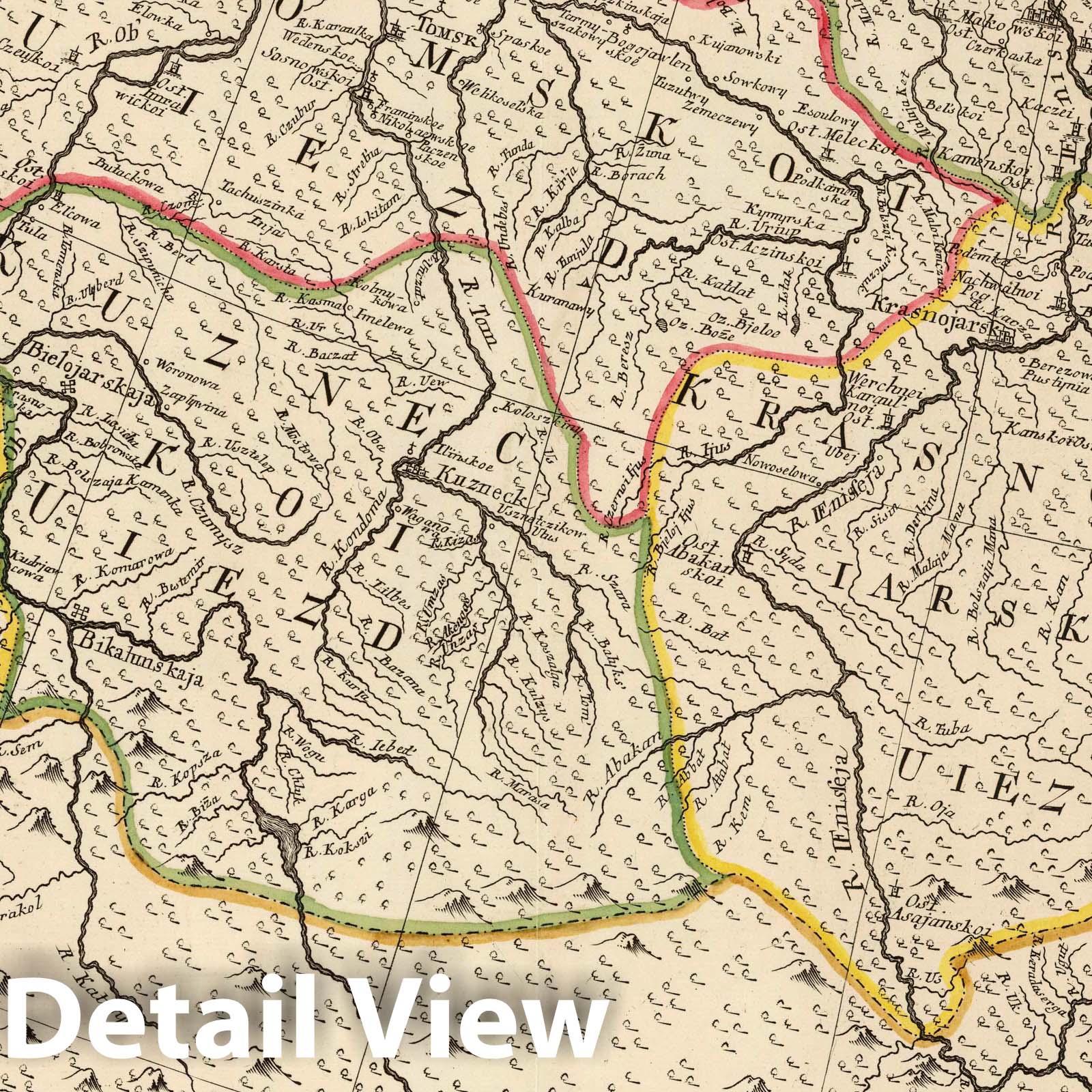Irtysh, Tobol, Yenisei, and Tunguska Rivers with Siberia - Road Map, 1745