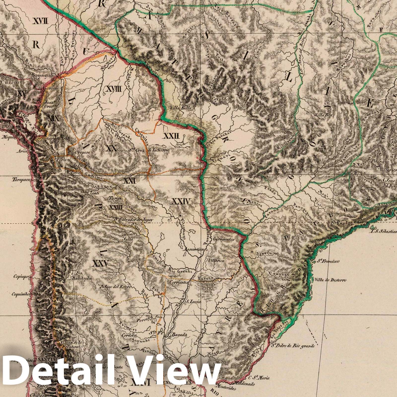 South America - Military Map, 1824 - Historical Map Print
