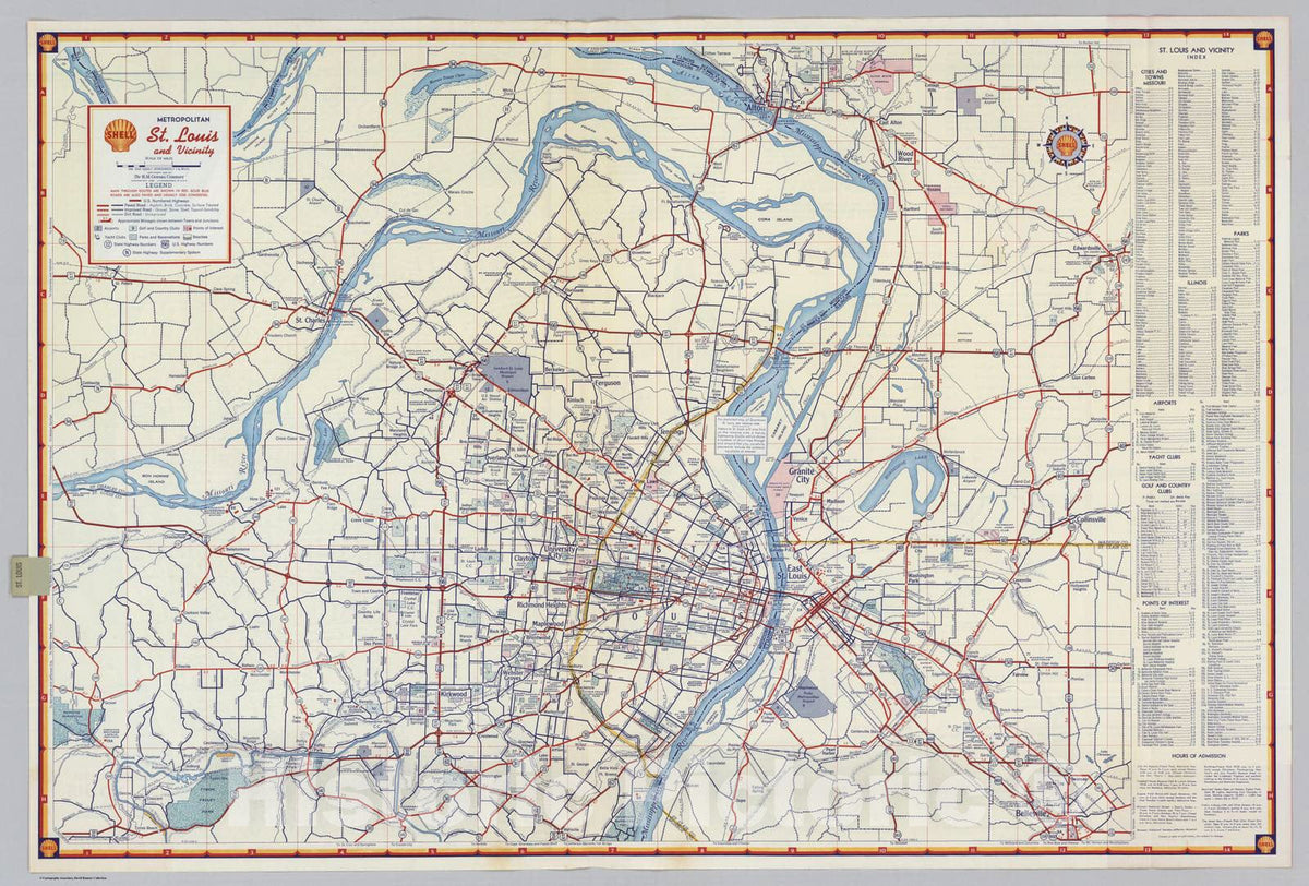 Historic Map : National Atlas - 1956 Shell Metropolitan St. Louis and Vicinity. - Vintage Wall Art