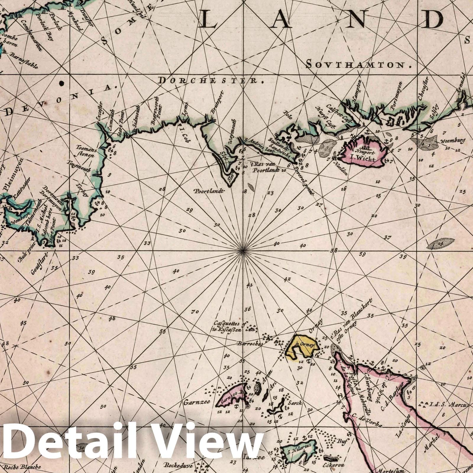 English Channel - Nautical Chart, 1667 - Historical Map Print