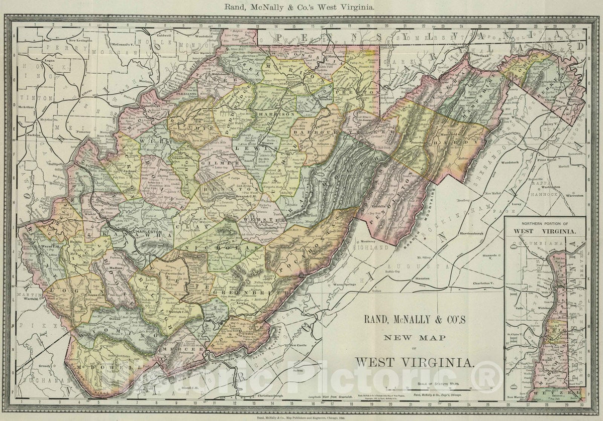 Historic Map : 1890 Pocket Map And Shippers' Guide Of West Virginia - Vintage Wall Art