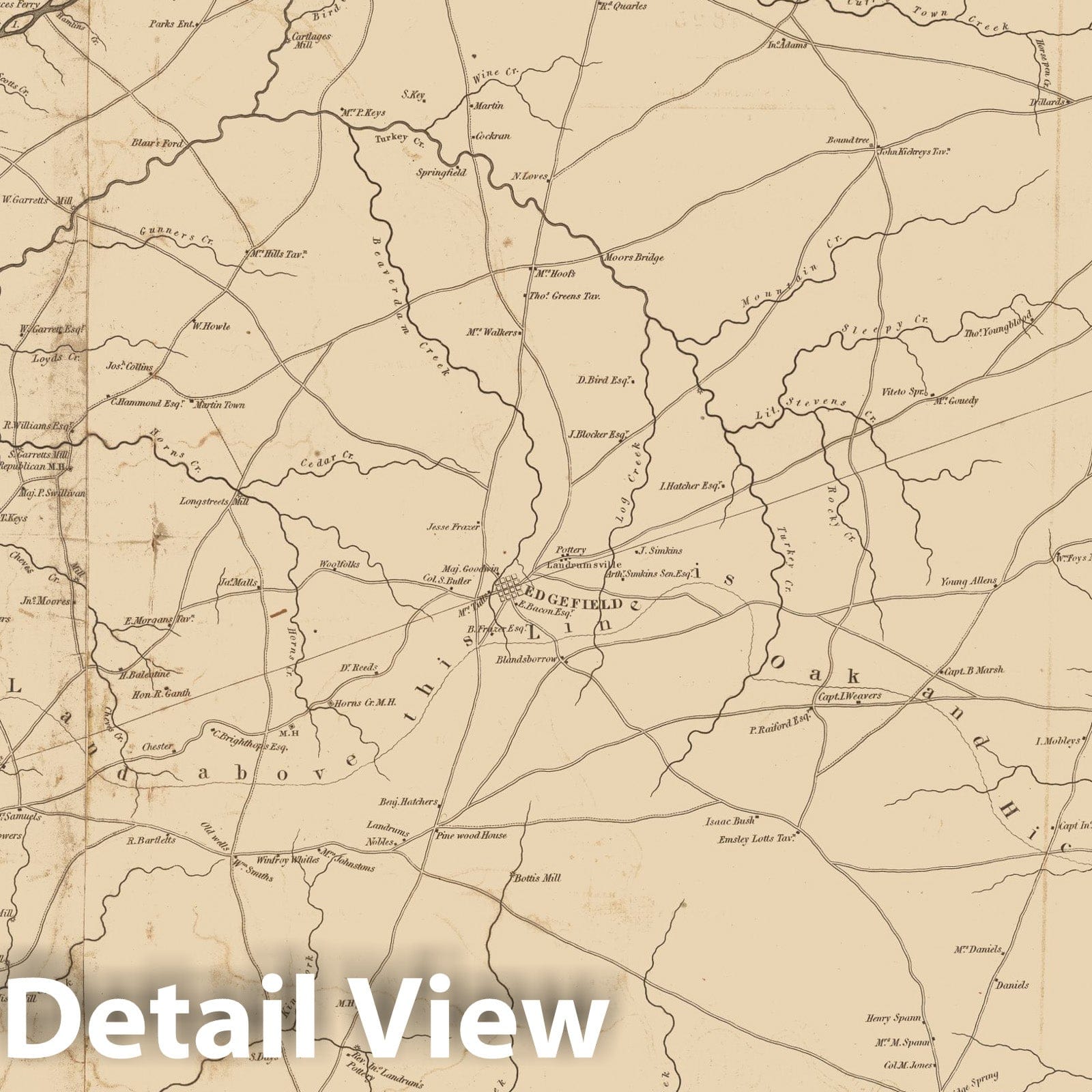 Edgefield District, South Carolina - Road Map, 1825 - Historical Map Print