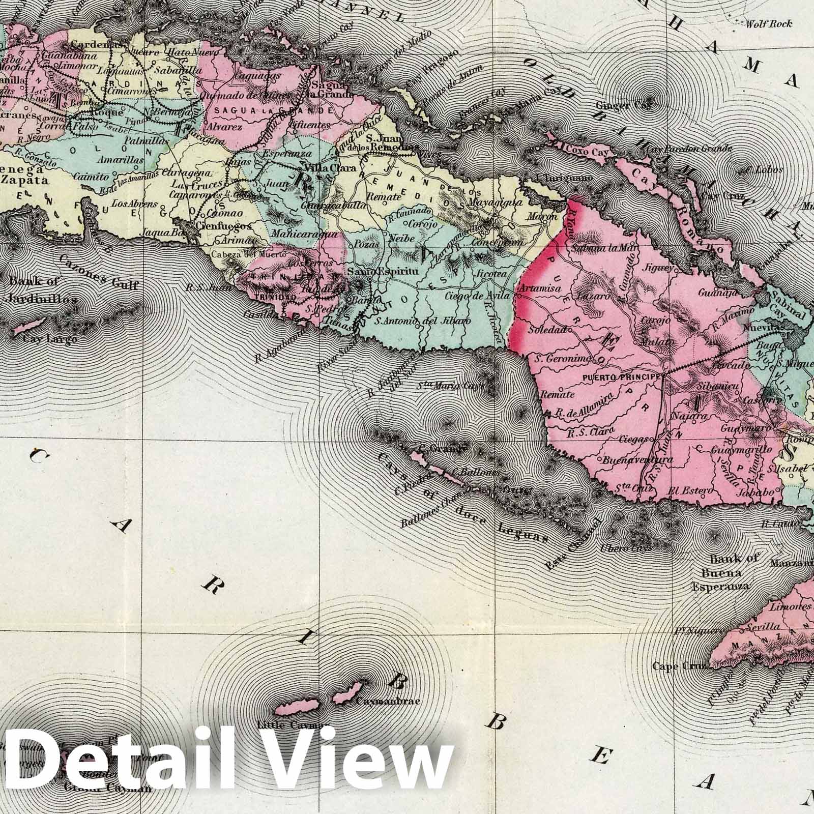 Cuba, Jamaica & Puerto Rico 1855 Historical Map Print