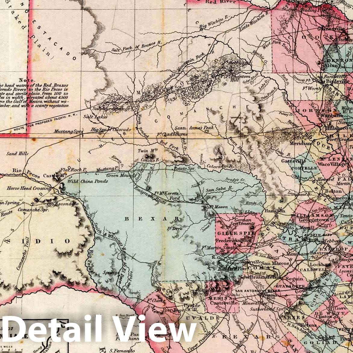 Texas - Railroad Map, 1855 - Historical Map Print