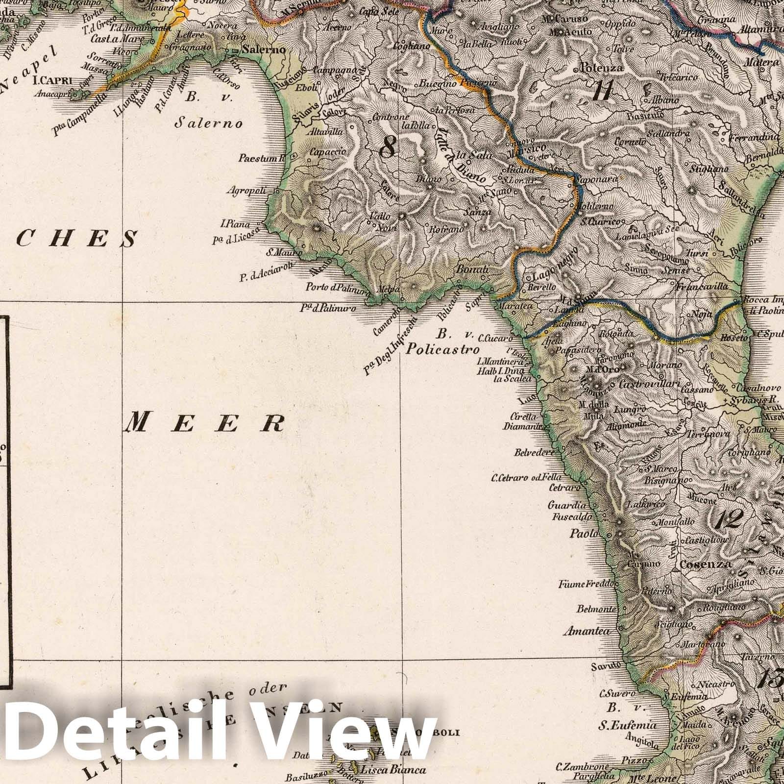 Southern Italy, Naples, Sicily & Malta - 1825 Historical Map Print