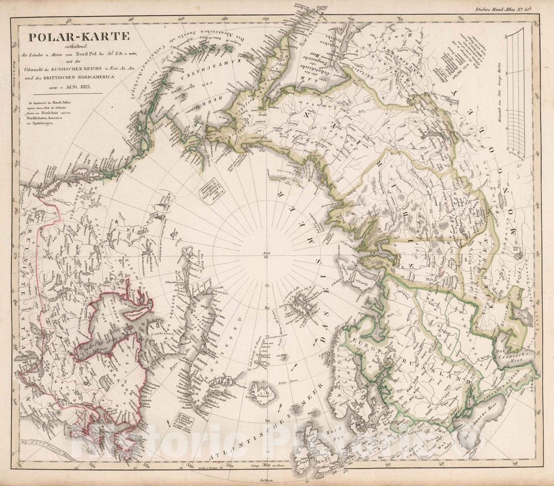 Historic Wall Map : Arctic Regions 1816 Polar-Karte, 1823 , Vintage Wall Art