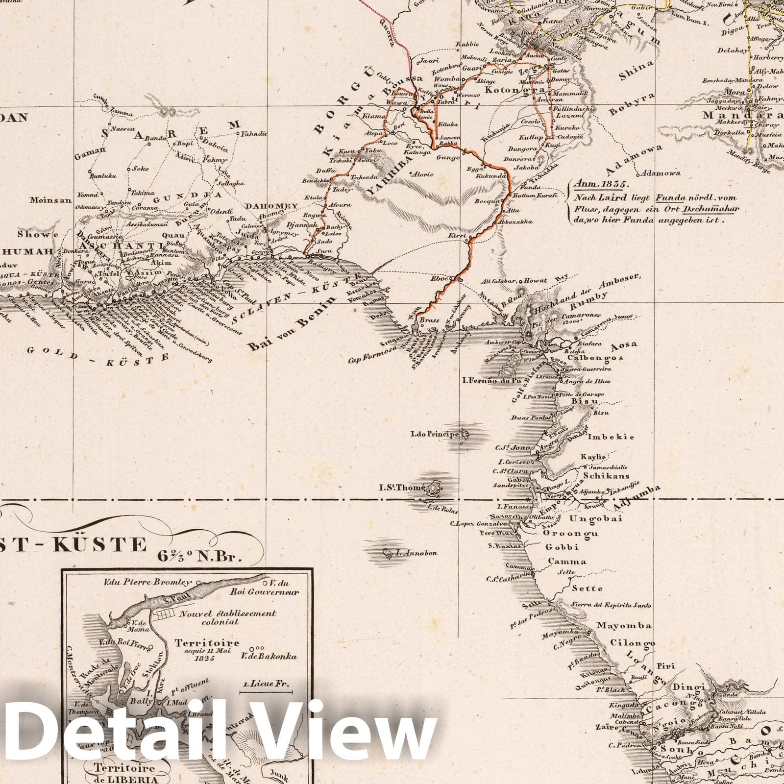 Central Africa - Route Map, 1835 - Historical Map Print
