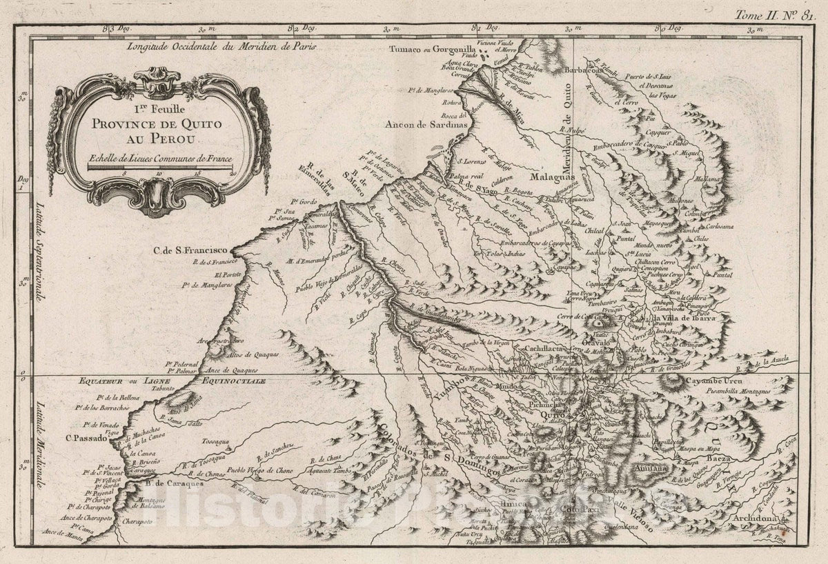 Historic Map : Ecuador, Quito (Ecuador) 1764 Province de Quito au Perou. 1re feuille. , Vintage Wall Art