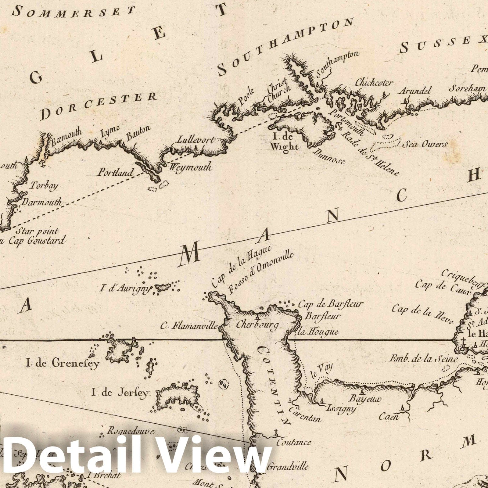 French and English Coasts - Nautical Chart, 1761 - Historical Map Print