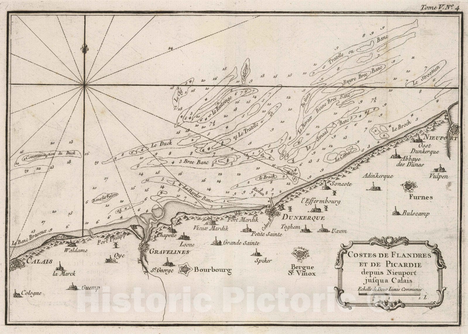 Historic Map : France , Calais France, 1764 Costes de Flandres et de Picardie depuis Nieuport jusqu'a Calais. , Vintage Wall Art