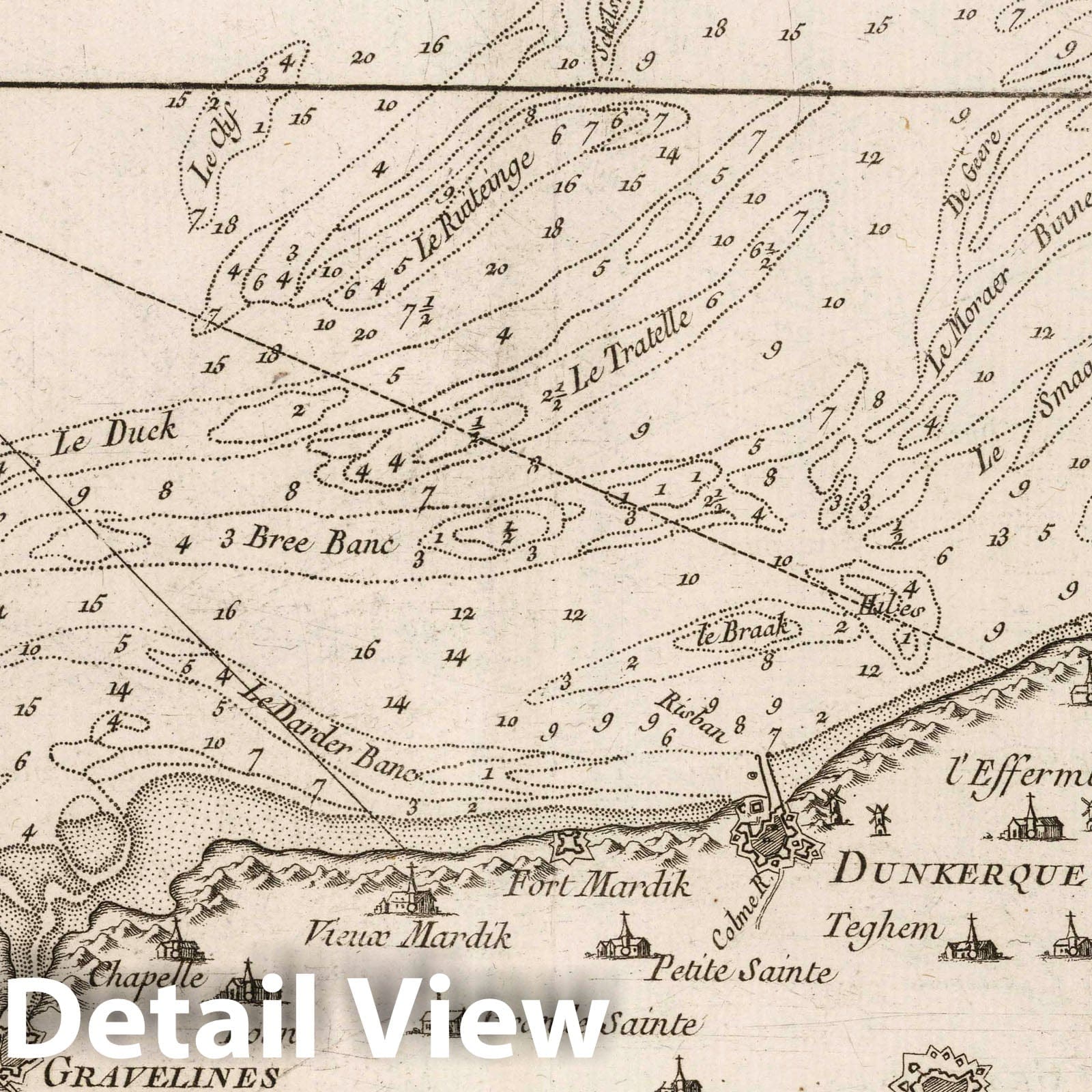 Coasts of Flanders and Picardy Nautical Chart, 1764 - Historical Map Print