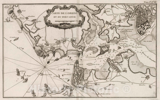 Historic Map : France , L'Orient France, Bretagne 1764 Carte de I'Orient et du Port Louis. , Vintage Wall Art