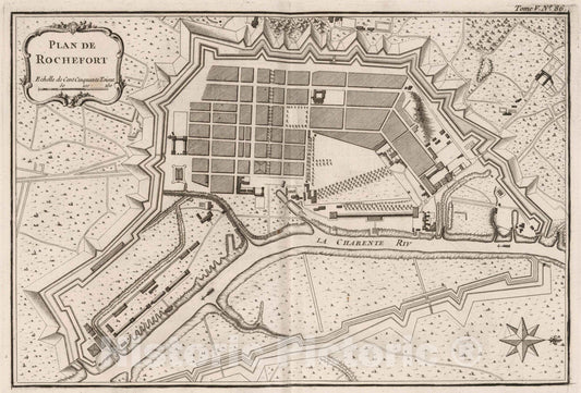 Historic Map : France , Rochfort France, Aunis 1764 Plan de Rochefort. , Vintage Wall Art