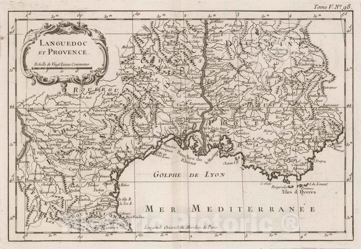 Historic Map : France, Languedoc , France 1764 Languedoc et Provence. , Vintage Wall Art