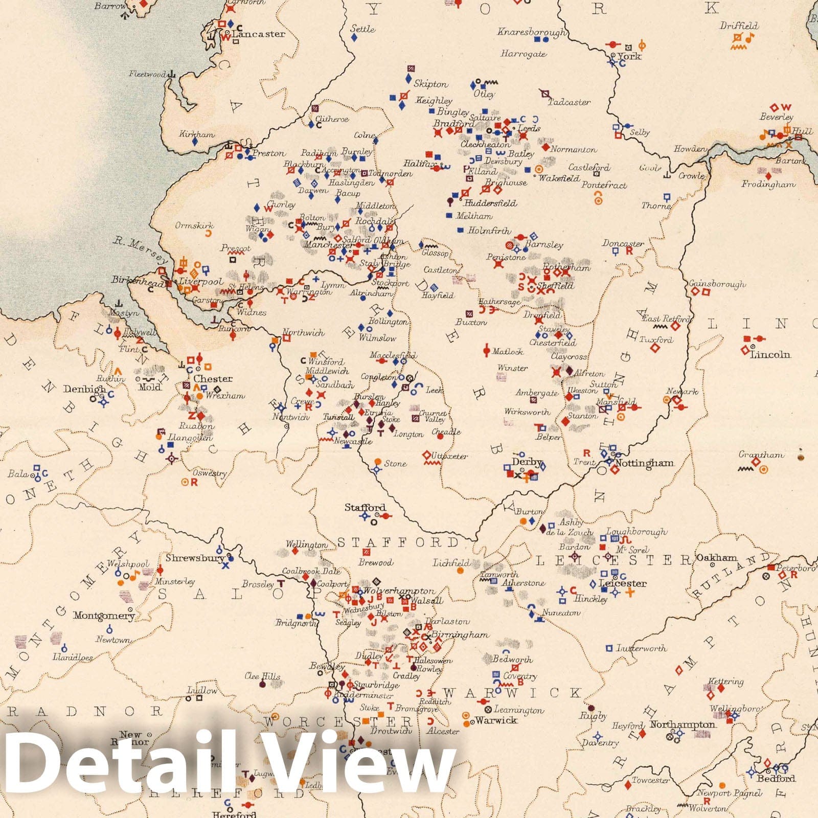 England and Wales, 1881 - Statistical Industrial Map Print