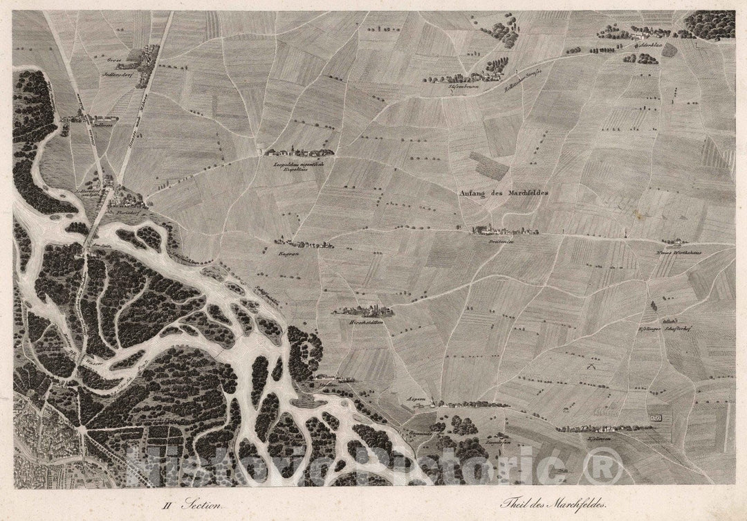 Historic Map : Austria, 1837 II Section. Theil des Marchfeldes. , Vintage Wall Art