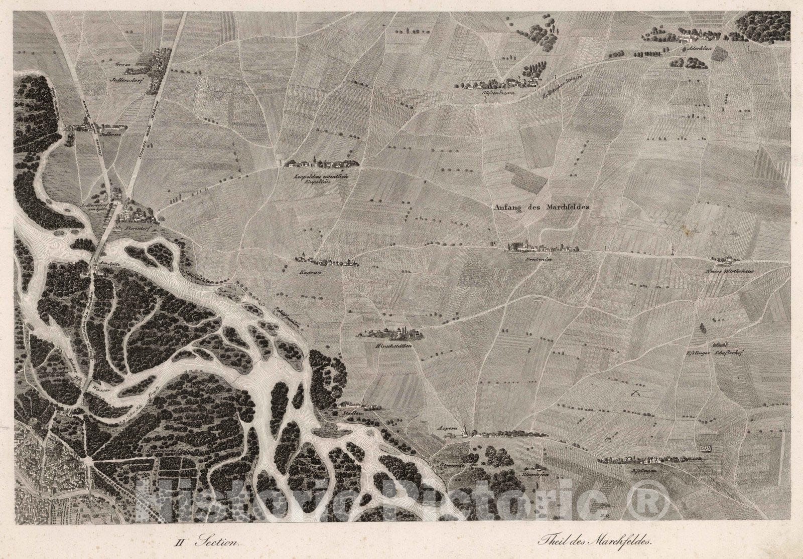 Historic Map : Austria, 1837 II Section. Theil des Marchfeldes. , Vintage Wall Art