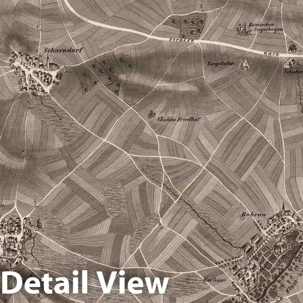 Historic Map : Austria, 1837 XIV Section. Umgebung von Hoflein und Petronell und die ungarische Grenze. Hollnsteiner del. F. Mehl sc. , Vintage Wall Art