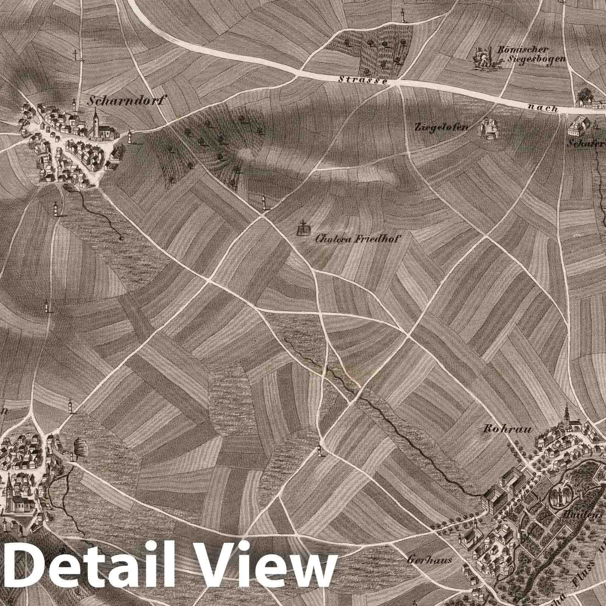 Vicinity of Hoflein and Petronell - Bird's Eye View, 1837 - Historical Map Print