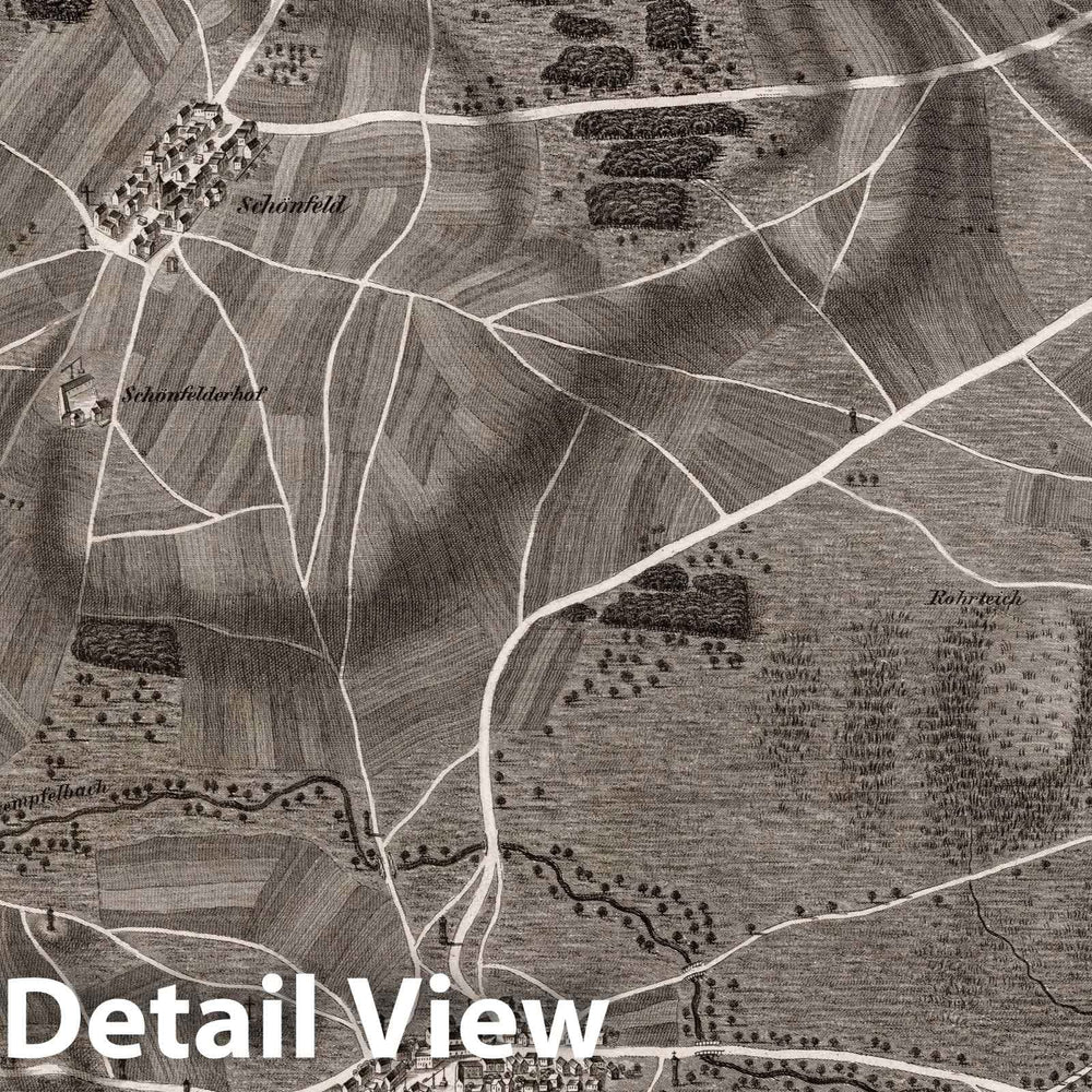 Historic Map : Austria, 1837 XVII Section. Umgebung von Schonfeld und Marchegg, im Marchfelde. J. Hollnsteiner del. F. Mehl sculp. , Vintage Wall Art