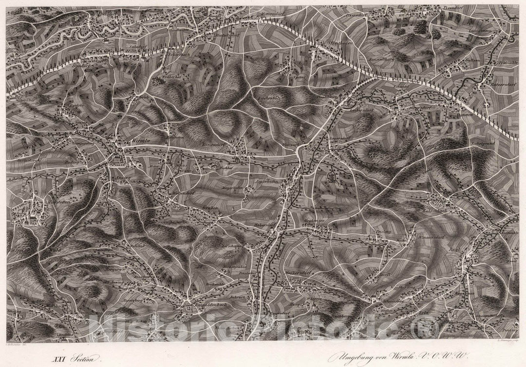 Historic Map : Austria, 1837 XXI Section. Umgebung von Wirmla. V.O.W.W. J. Hollnsteiner del. L. Neumayer sculp. , Vintage Wall Art