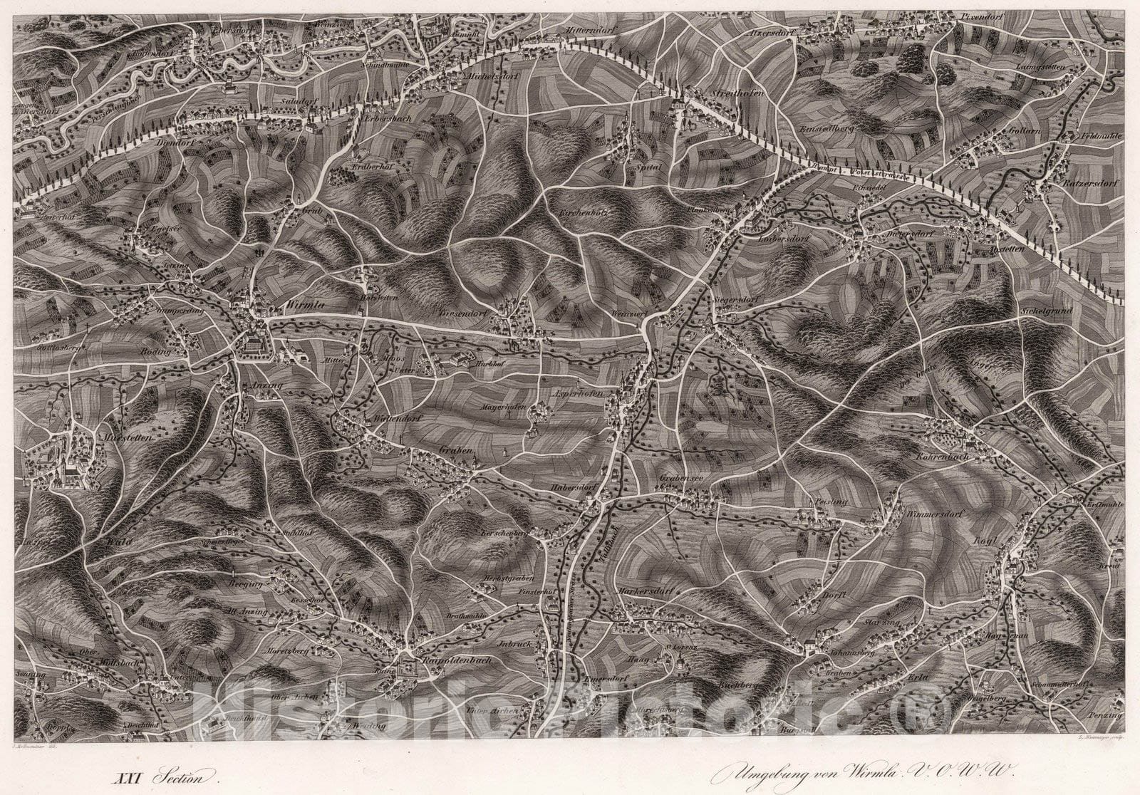 Historic Map : Austria, 1837 XXI Section. Umgebung von Wirmla. V.O.W.W. J. Hollnsteiner del. L. Neumayer sculp. , Vintage Wall Art