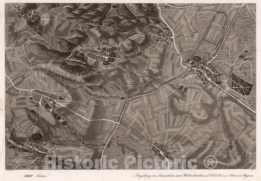 Historic Map : Austria, 1837 XXXVI Section. Umgebung von Hundsheim und Prellenkirchen im V.U.W.W. und Kitsee in Ungarn. Hollnsteiner del. F. Mehl sc. , Vintage Wall Art