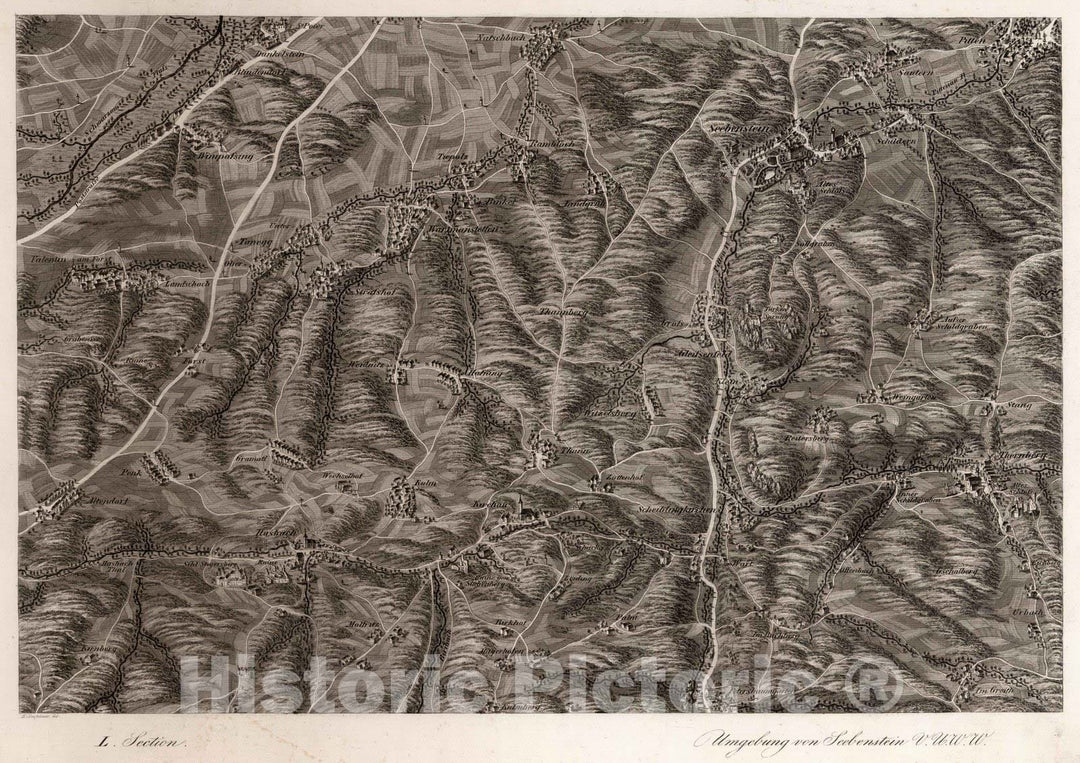 Historic Map : Austria, 1837 L Section. Umgebung von Seebenstein V.U.W.W. J. Hollnsteiner del. Lor. Neumayer sc. , Vintage Wall Art