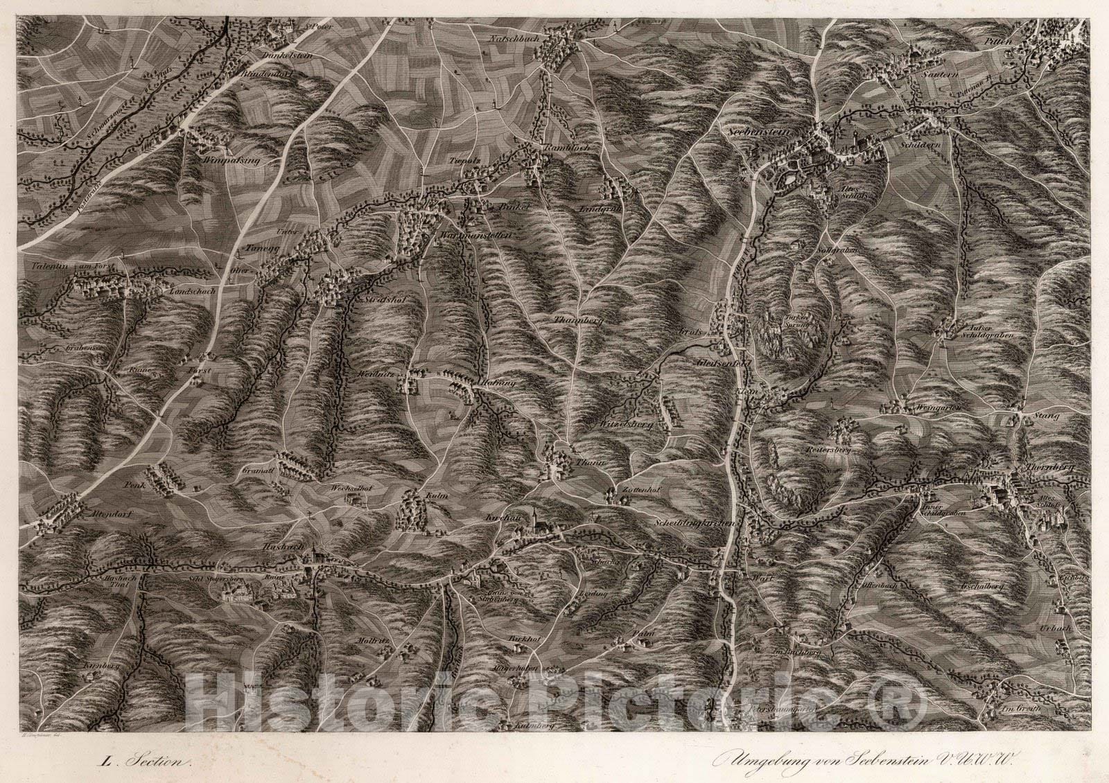 Historic Map : Austria, 1837 L Section. Umgebung von Seebenstein V.U.W.W. J. Hollnsteiner del. Lor. Neumayer sc. , Vintage Wall Art