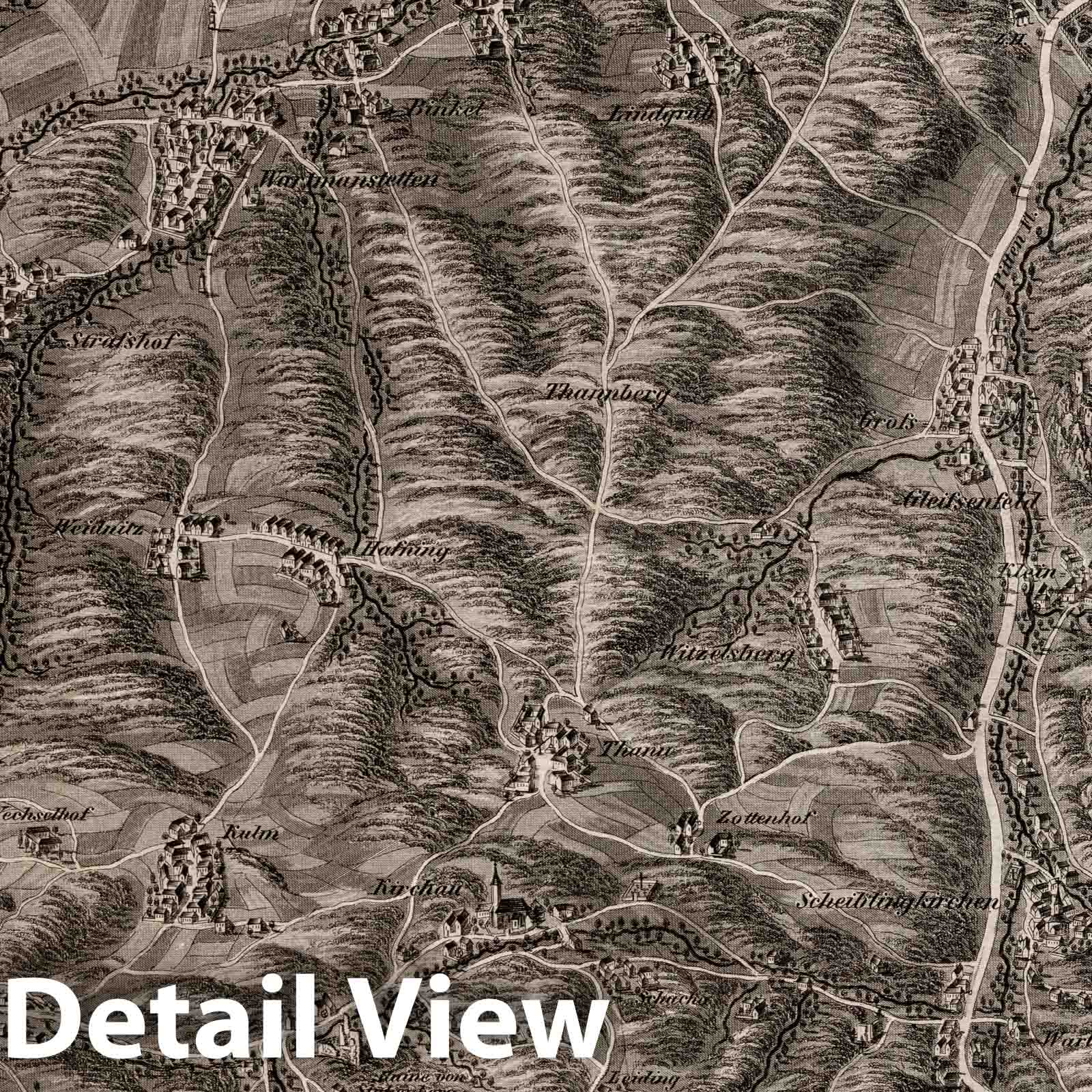 Seebenstein Region, Austria - Bird's Eye View, 1837 - Historical Map Print