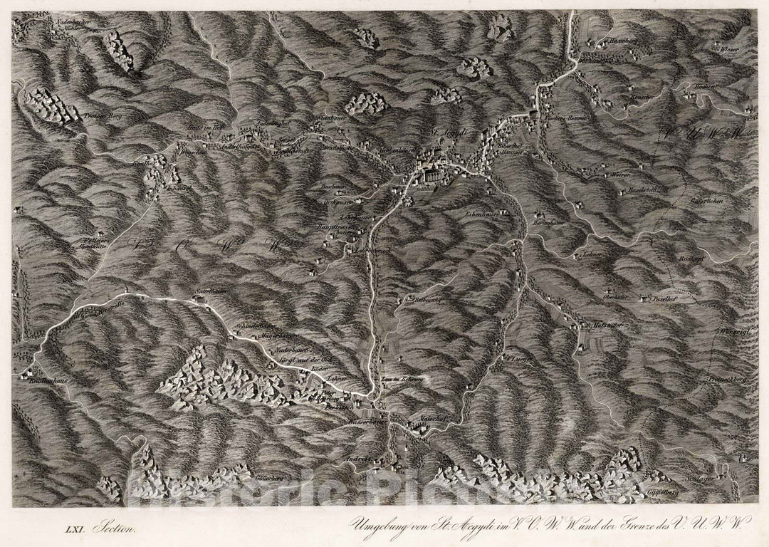 Historic Map : Austria, 1837 LXI Section. Umgebung von St. Aegydi im V.O.W.W. und der Grenze des V.U.W.W. , Vintage Wall Art