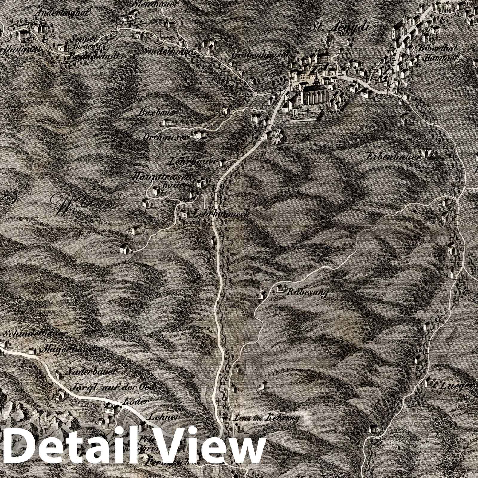 Historic Map : Austria, 1837 LXI Section. Umgebung von St. Aegydi im V.O.W.W. und der Grenze des V.U.W.W. , Vintage Wall Art