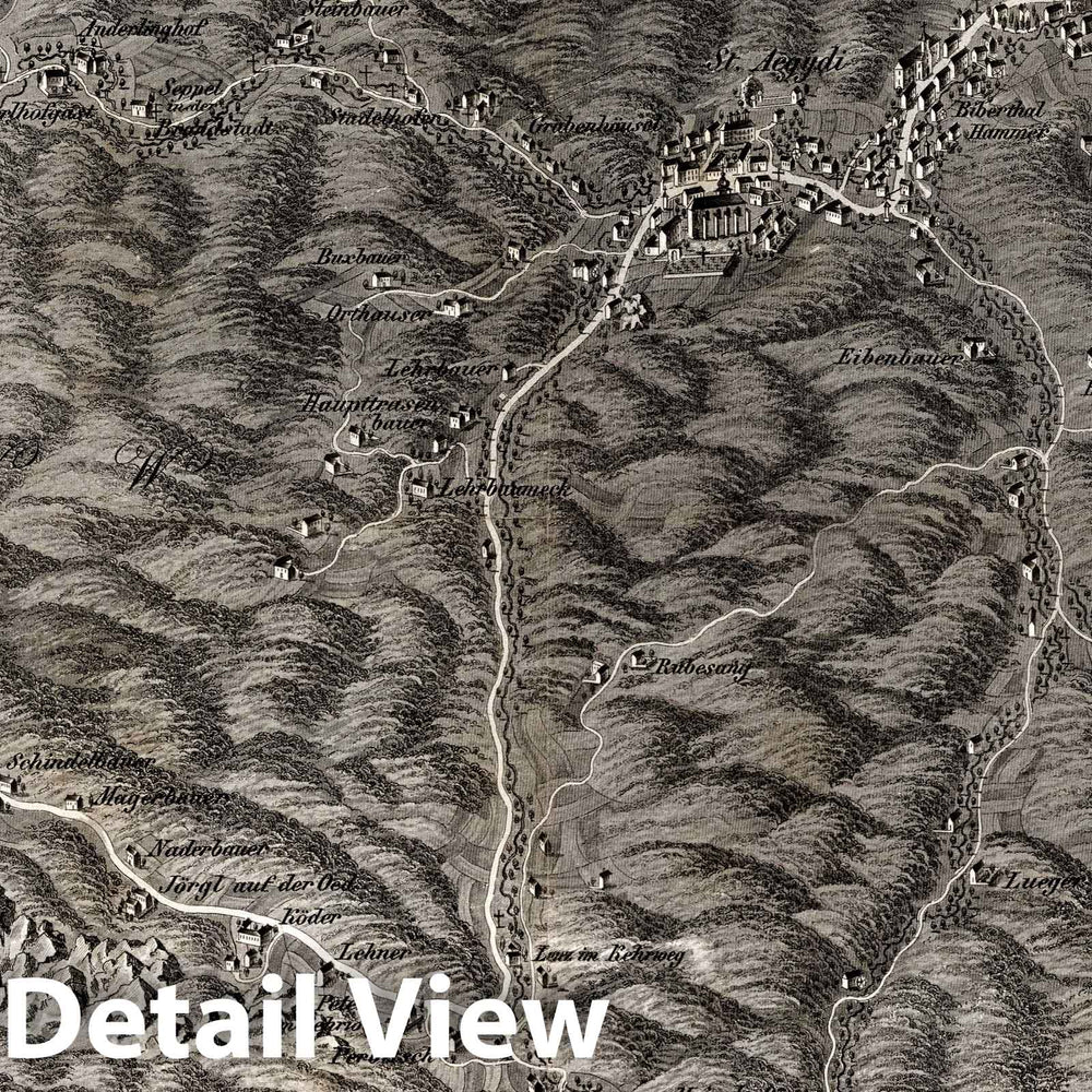 Historic Map : Austria, 1837 LXI Section. Umgebung von St. Aegydi im V.O.W.W. und der Grenze des V.U.W.W. , Vintage Wall Art