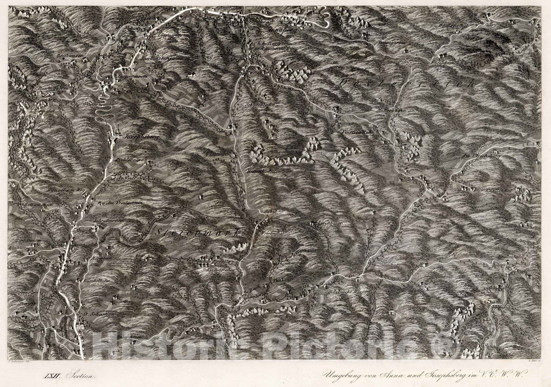 Historic Map : Austria, 1837 LXII Section. Umgebung von Anna und Josephsberg im V.O.W.W. J. Hollnsteiner del. F. Mehl sculp. , Vintage Wall Art