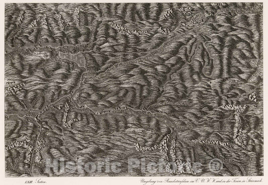 Historic Map : Austria, 1837 LXIII Section. Umgebung von Rauchsteinfelsen im V.U.W.W. und in der Freien in Steiermark. , Vintage Wall Art