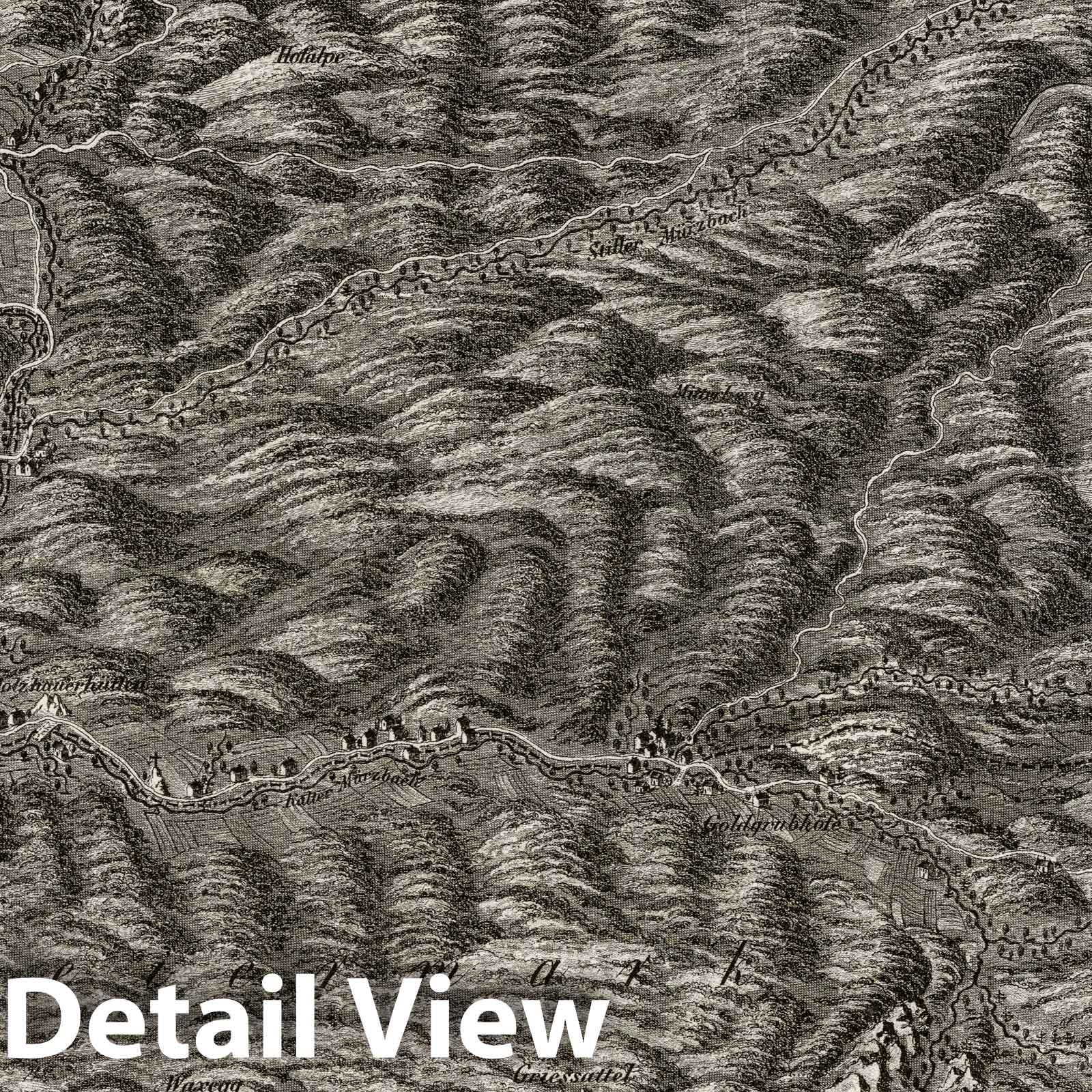 Rauchsteinfelsen Area, Styria, Austria - Bird's Eye View Map, 1837